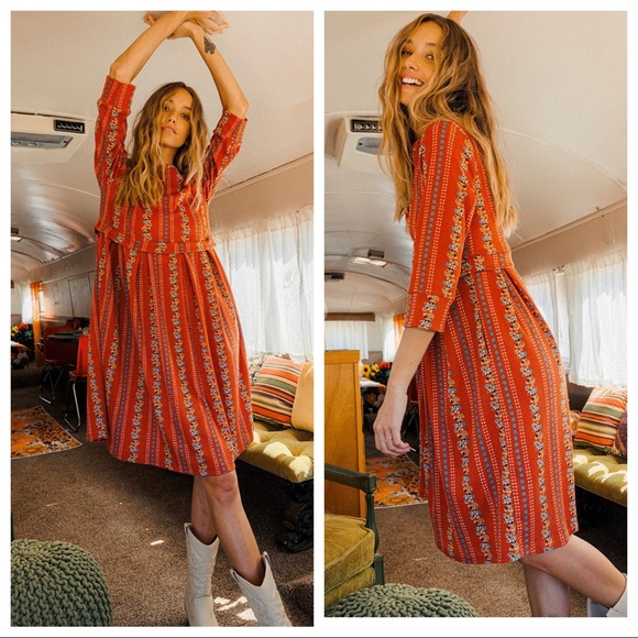 Boho Fabulous Gypsy Quarter Sleeve Floral Midi Dress - Picture 4 of 5